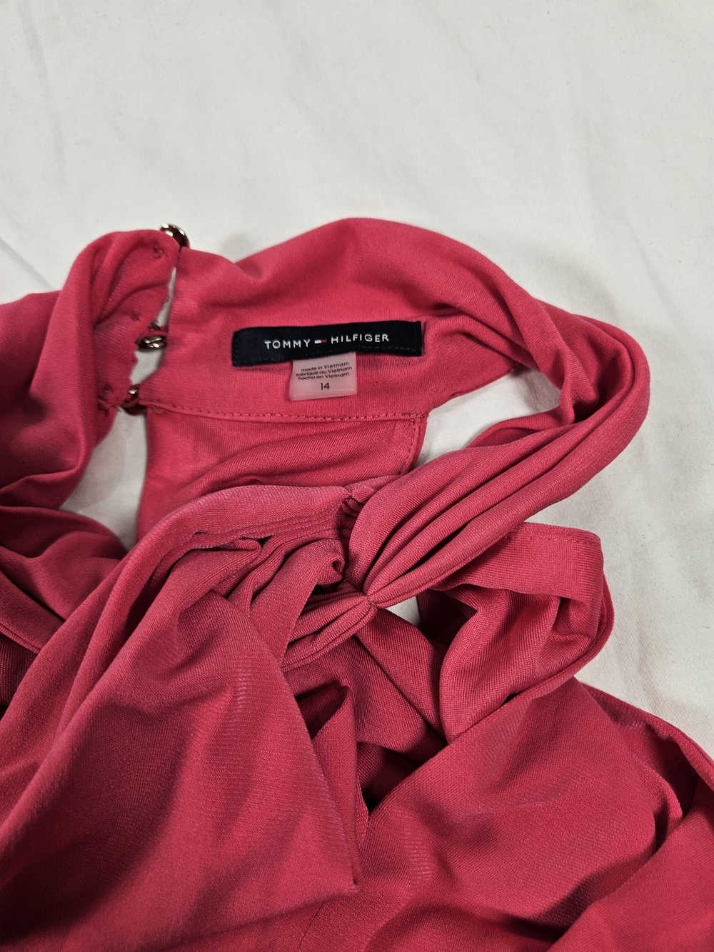 NWT Size 14 Tommy Hilfiger Twisted Halter Midi Dress in Magenta with Gold Belt - Picture 10 of 14